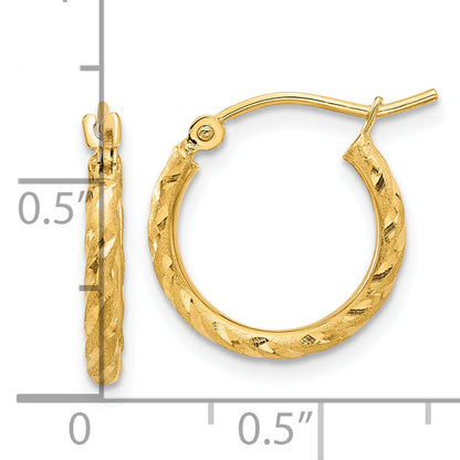 10K Yellow Gold Polished And Satin D/C 2.00mm Hoop Earrings