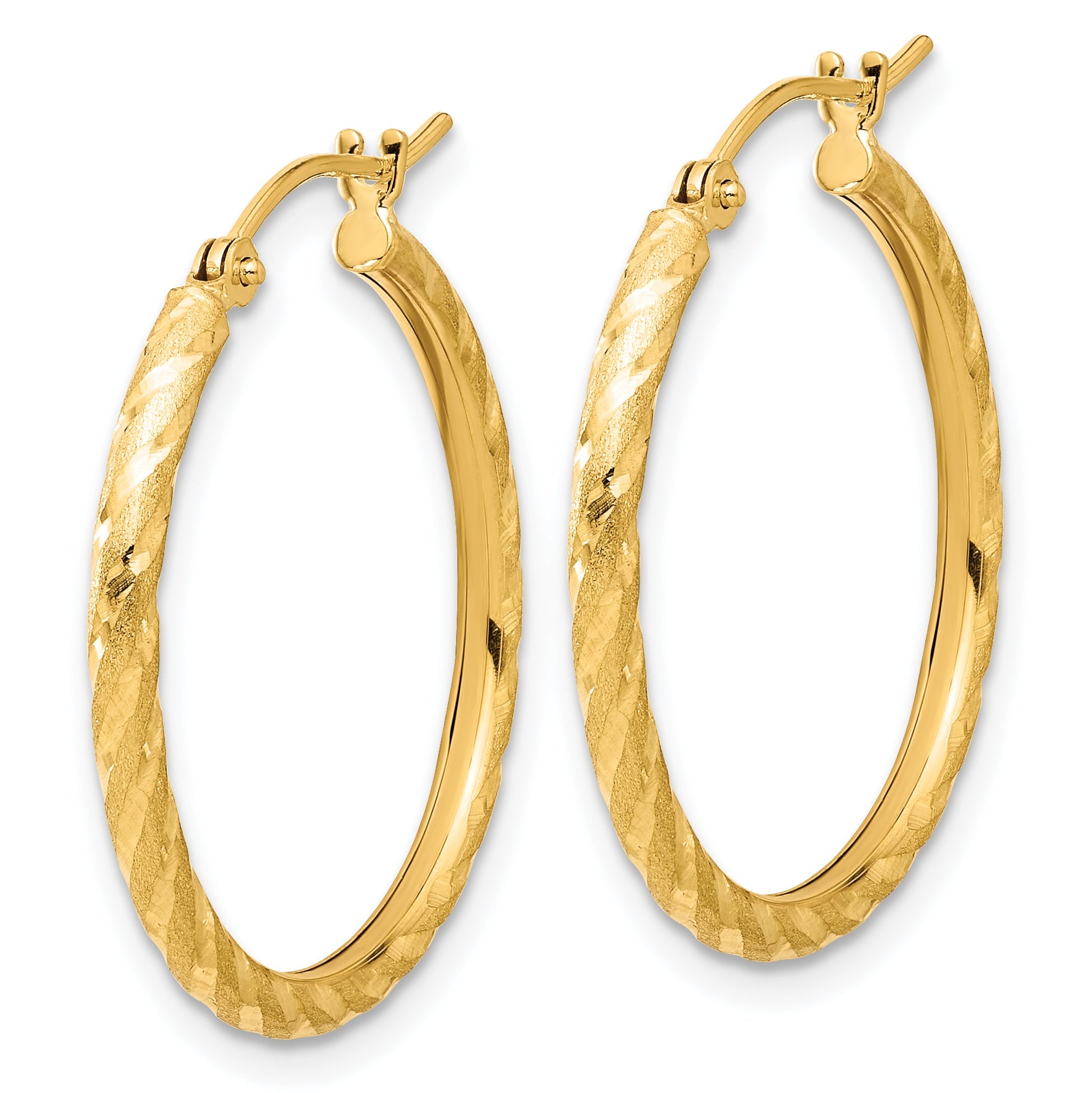 10K Yellow Gold Polished And Satin D/C 2.05mm Hoop Earrings