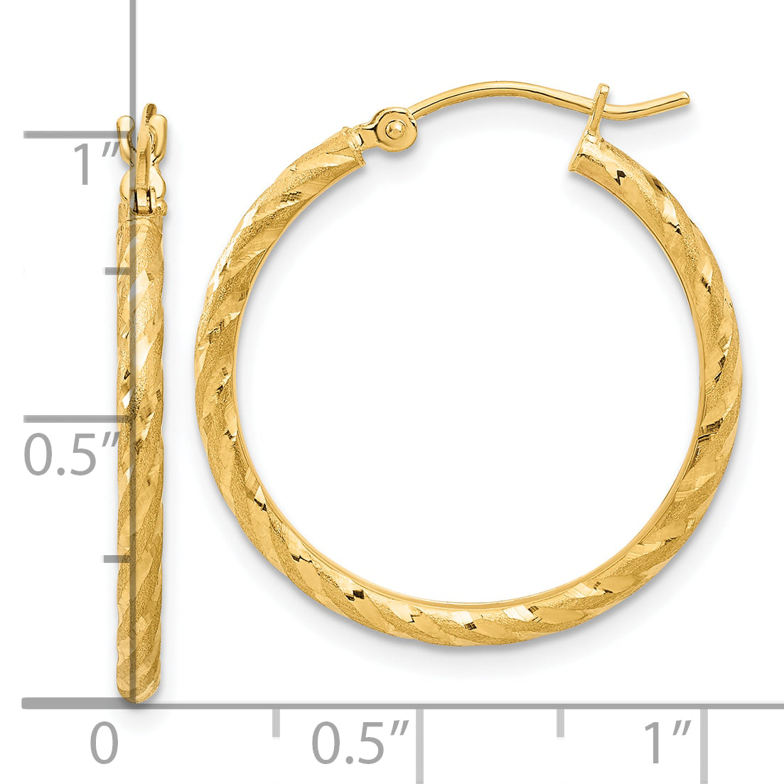 10K Yellow Gold Polished And Satin D/C 2.05mm Hoop Earrings