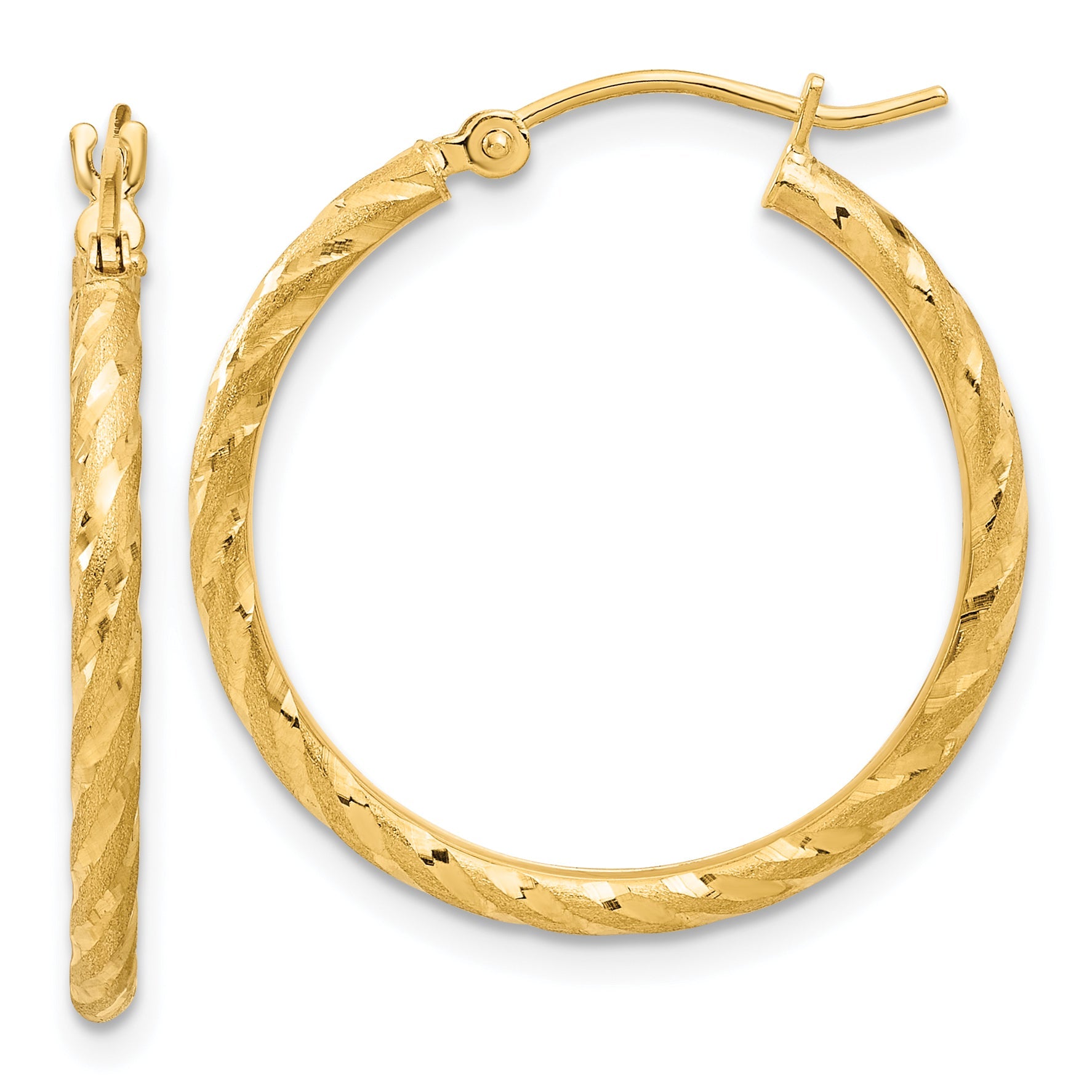 10K Yellow Gold Polished And Satin D/C 2.05mm Hoop Earrings