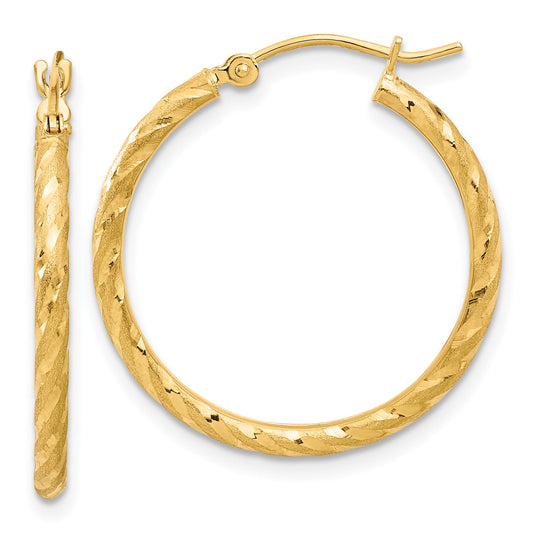 10K Yellow Gold Polished And Satin D/C 2.05mm Hoop Earrings