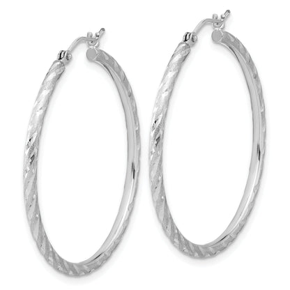 10K White Gold Polished And Satin D/C 2.00mm Hoop Earrings