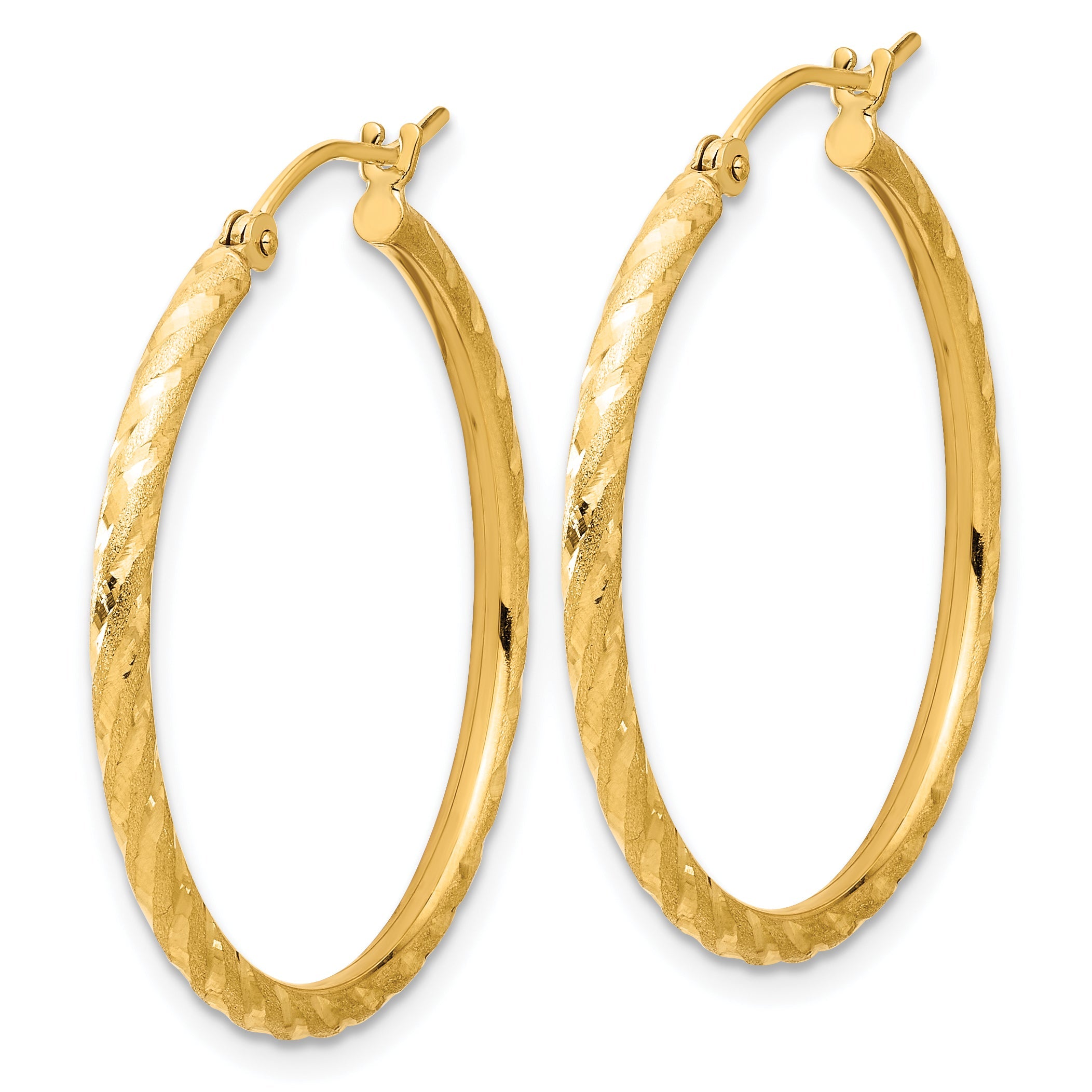 10K Yellow Gold Polished And Satin D/C 2.00mm Hoop Earrings