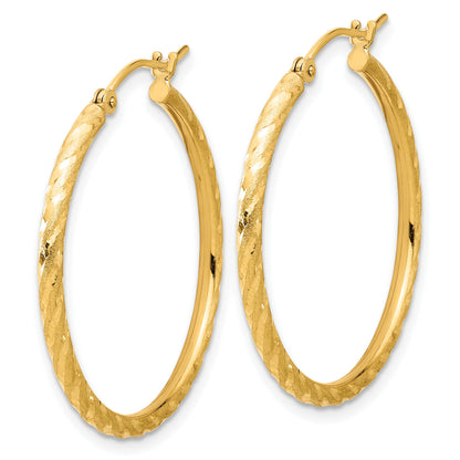 10K Yellow Gold Polished And Satin D/C 2.00mm Hoop Earrings