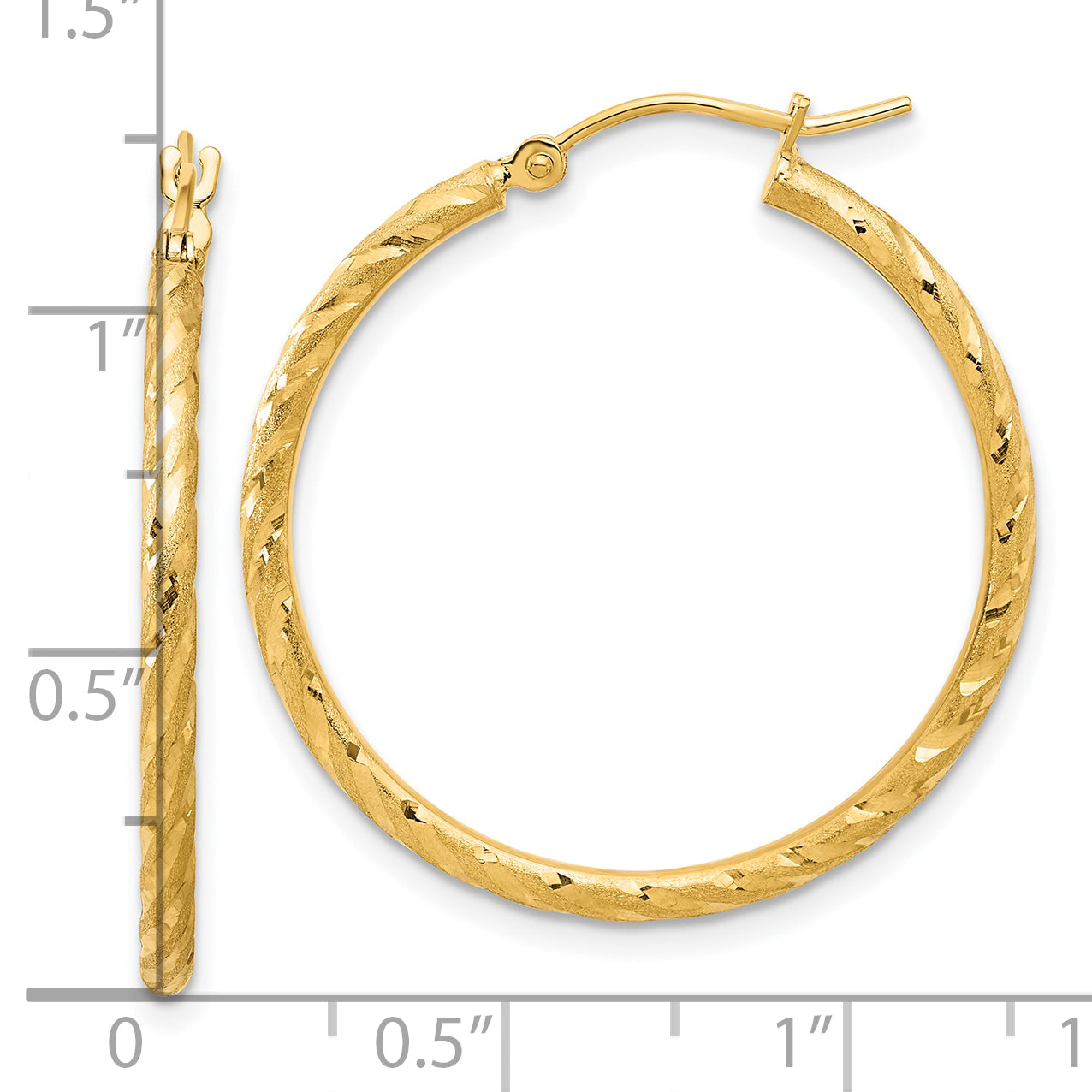 10K Yellow Gold Polished And Satin D/C 2.00mm Hoop Earrings
