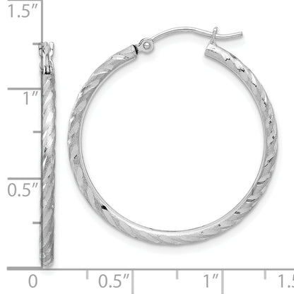 10K White Gold Polished And Satin D/C 2.00mm Hoop Earrings