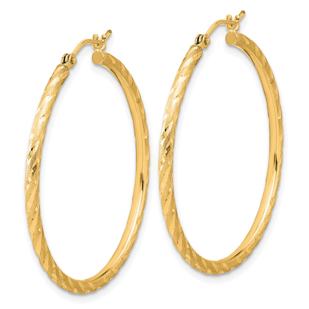 10K Yellow Gold Polished And Satin D/C 2.00mm Hoop Earrings