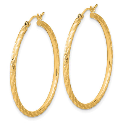 10K Yellow Gold Polished And Satin D/C 2.00mm Hoop Earrings