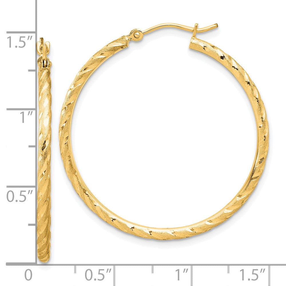 10K Yellow Gold Polished And Satin D/C 2.00mm Hoop Earrings