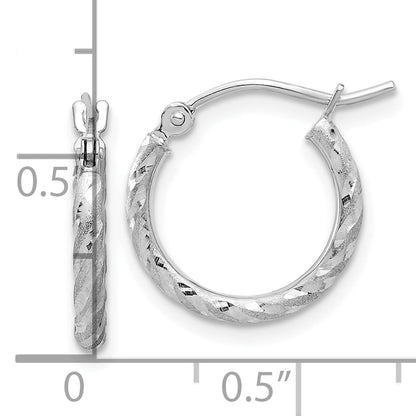 10K White Gold Polished And Satin D/C 2.00mm Hoop Earrings