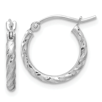10K White Gold Polished And Satin D/C 2.00mm Hoop Earrings