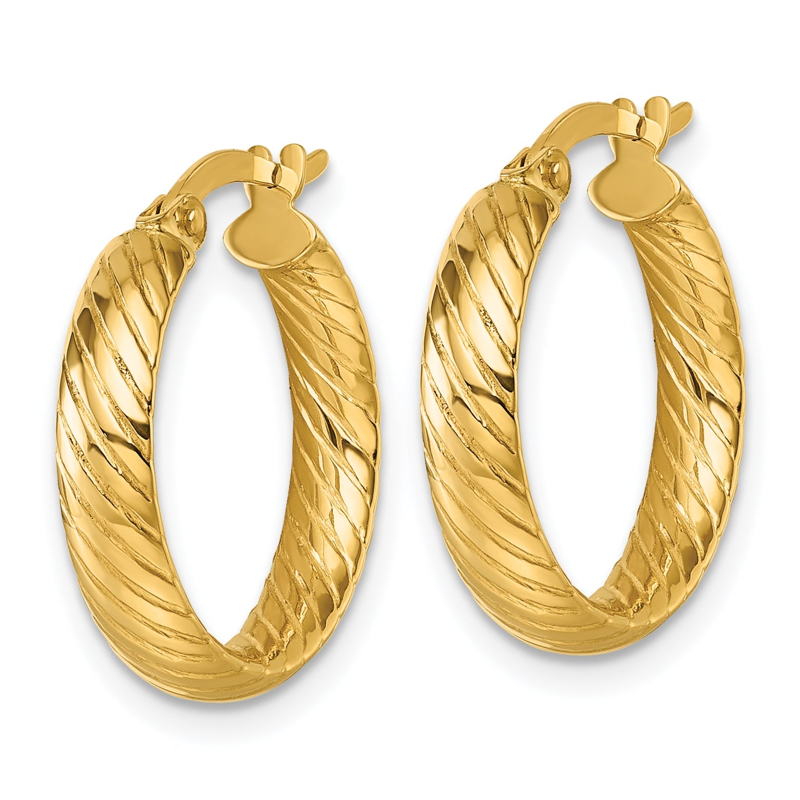 10K Yellow Gold 10K Polished 3.80 X 18mm Twist Textured Tube Hoop Earrings