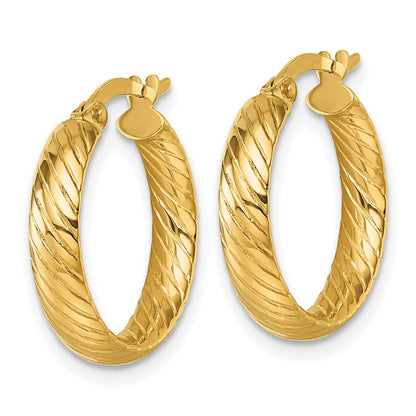 10K Yellow Gold 10K Polished 3.80 X 18mm Twist Textured Tube Hoop Earrings
