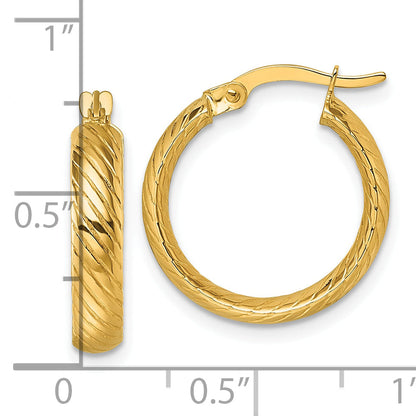 10K Yellow Gold 10K Polished 3.80 X 18mm Twist Textured Tube Hoop Earrings
