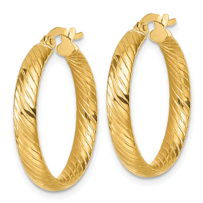 10K Yellow Gold 10K Polished 3.80 X 23mm Twist Textured Tube Hoop Earrings