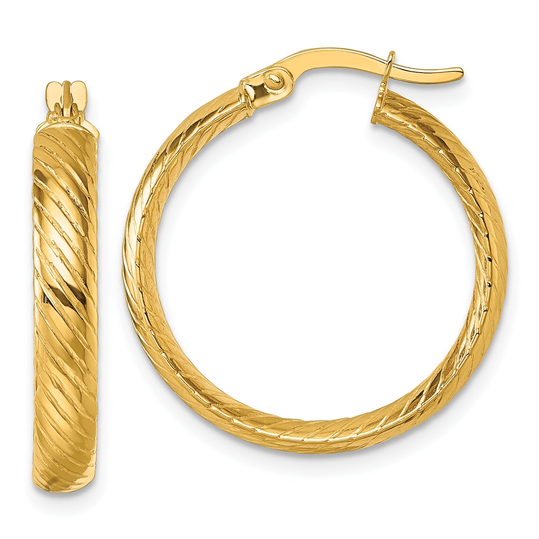 10K Yellow Gold 10K Polished 3.80 X 23mm Twist Textured Tube Hoop Earrings