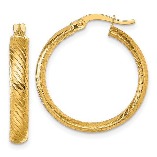 10K Yellow Gold 10K Polished 3.80 X 23mm Twist Textured Tube Hoop Earrings