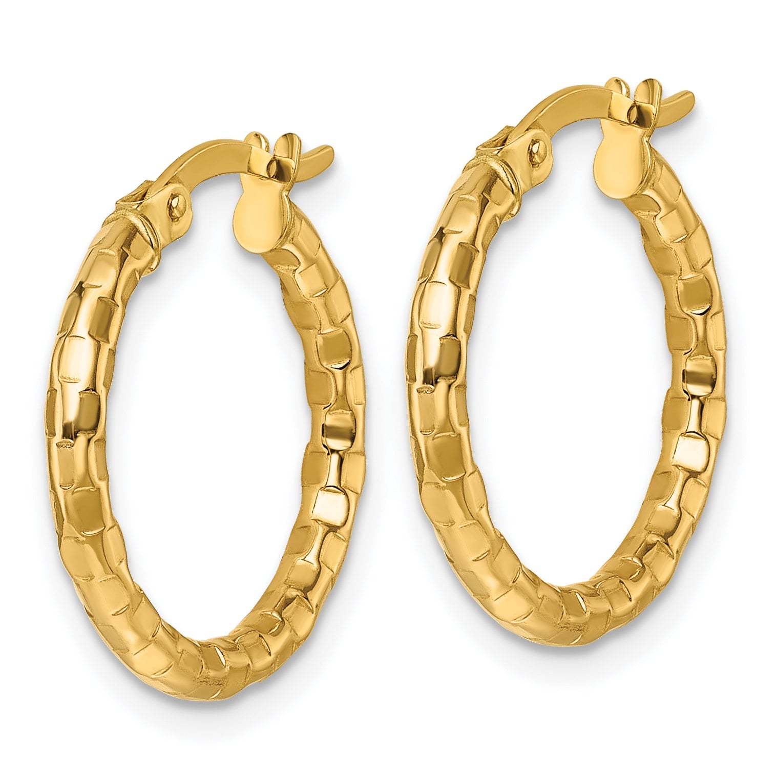 10K Yellow Gold 10K Polished And Textured 2.50 X 19mm Tube Hoop Earrings