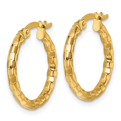 10K Yellow Gold 10K Polished And Textured 2.50 X 19mm Tube Hoop Earrings