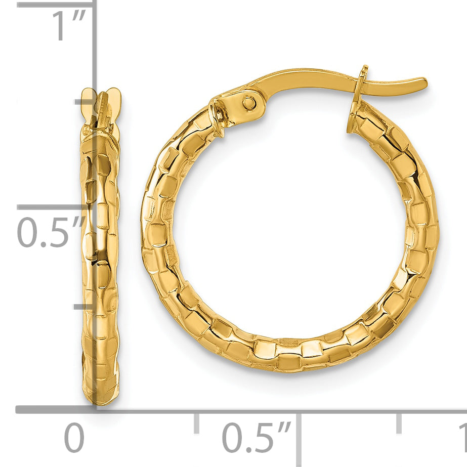10K Yellow Gold 10K Polished And Textured 2.50 X 19mm Tube Hoop Earrings