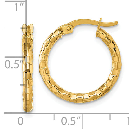 10K Yellow Gold 10K Polished And Textured 2.50 X 19mm Tube Hoop Earrings