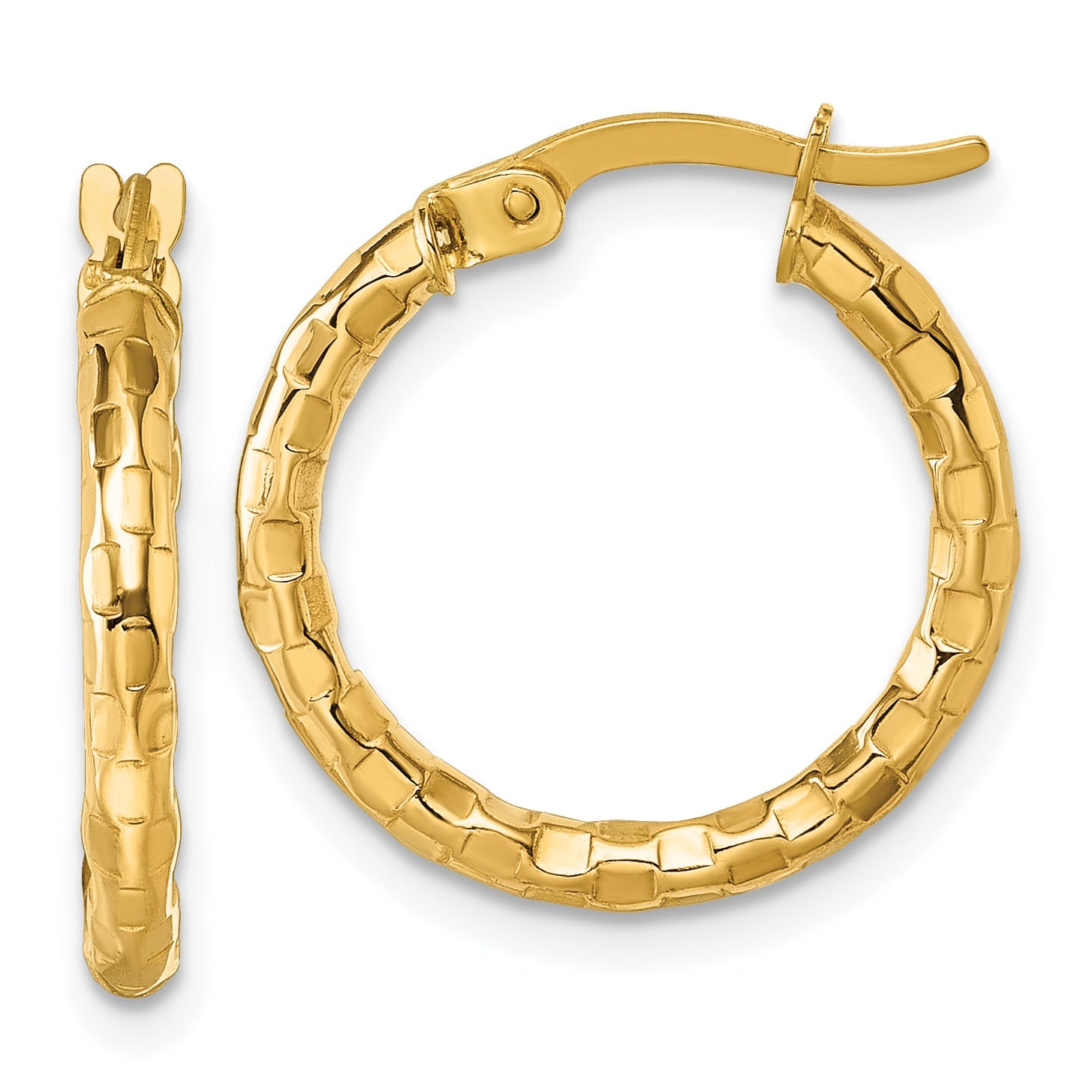 10K Yellow Gold 10K Polished And Textured 2.50 X 19mm Tube Hoop Earrings