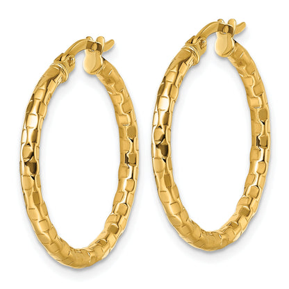10K Yellow Gold 10K Polished And Textured 2.50 X 24mm Tube Hoop Earrings