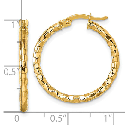 10K Yellow Gold 10K Polished And Textured 2.50 X 24mm Tube Hoop Earrings