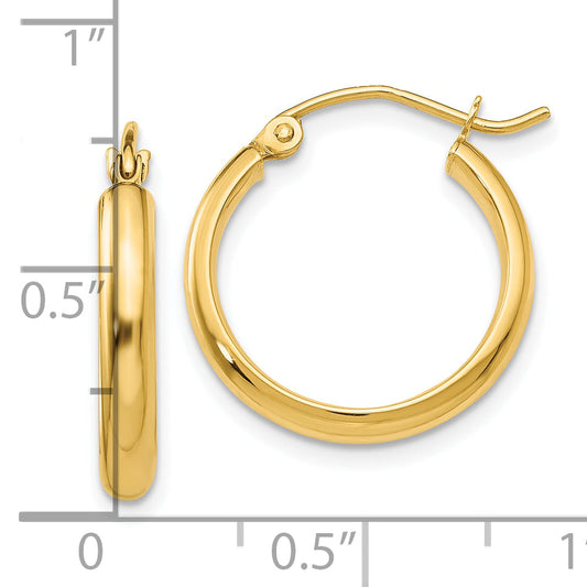 10K Yellow Gold Round Tube Hoop Earrings