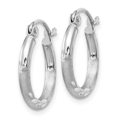 10K White Gold Satin And Diamond-Cut 2mm Round Hoop Earrings