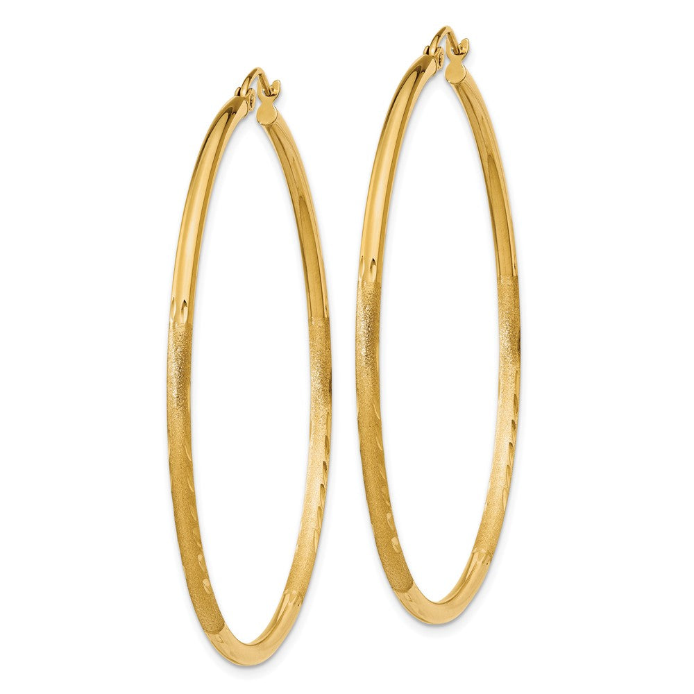 10K Yellow Gold Satin And Diamond-Cut 2mm Round Tube Hoop Earrings