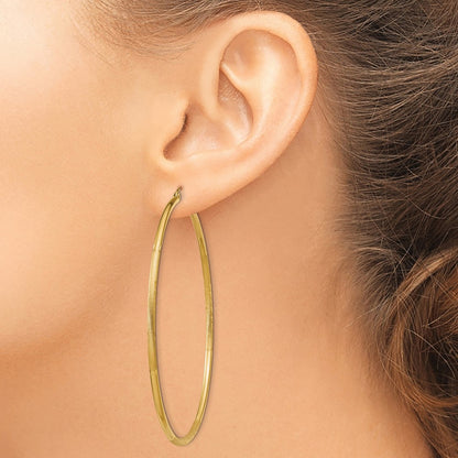 10K Yellow Gold Satin And Diamond-Cut 2mm Round Tube Hoop Earrings