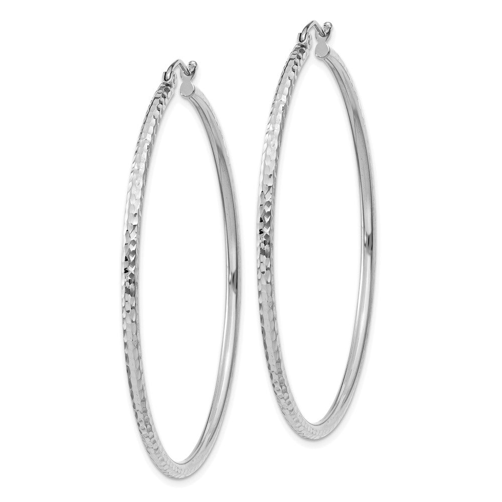 10K White Gold Diamond-Cut 2mm Round Tube Hoop Earrings