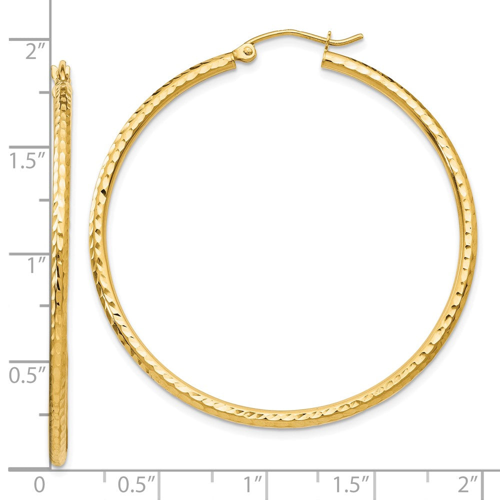 10K Yellow Gold Diamond-Cut 2mm Round Tube Hoop Earrings