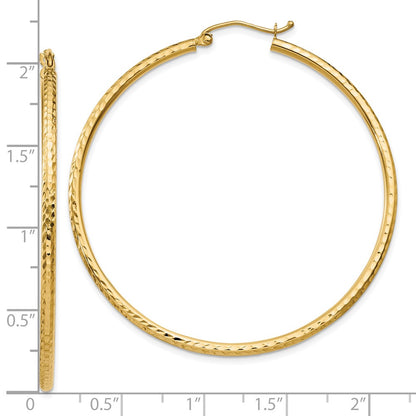 10K Yellow Gold Diamond-Cut 2mm Round Tube Hoop Earrings