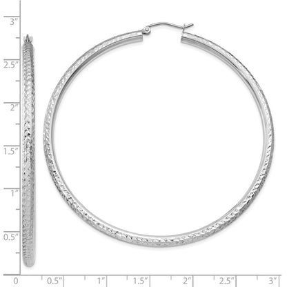 10K White Gold Diamond-Cut 3mm Round Hoop Earrings