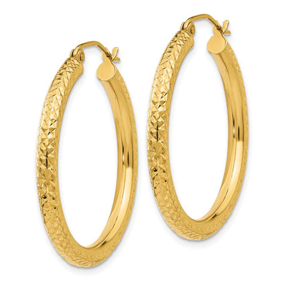 10K Yellow Gold Diamond-Cut 3mm Round Hoop Earrings