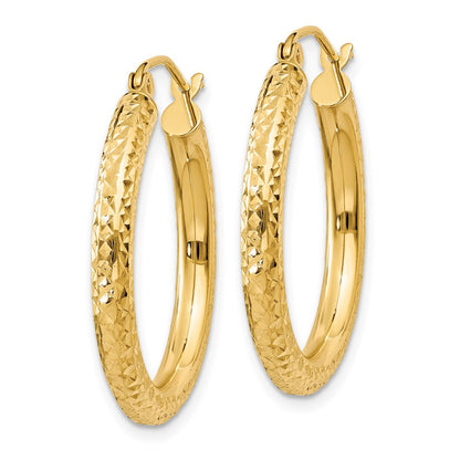 10K Yellow Gold Diamond-Cut 3mm Round Hoop Earrings
