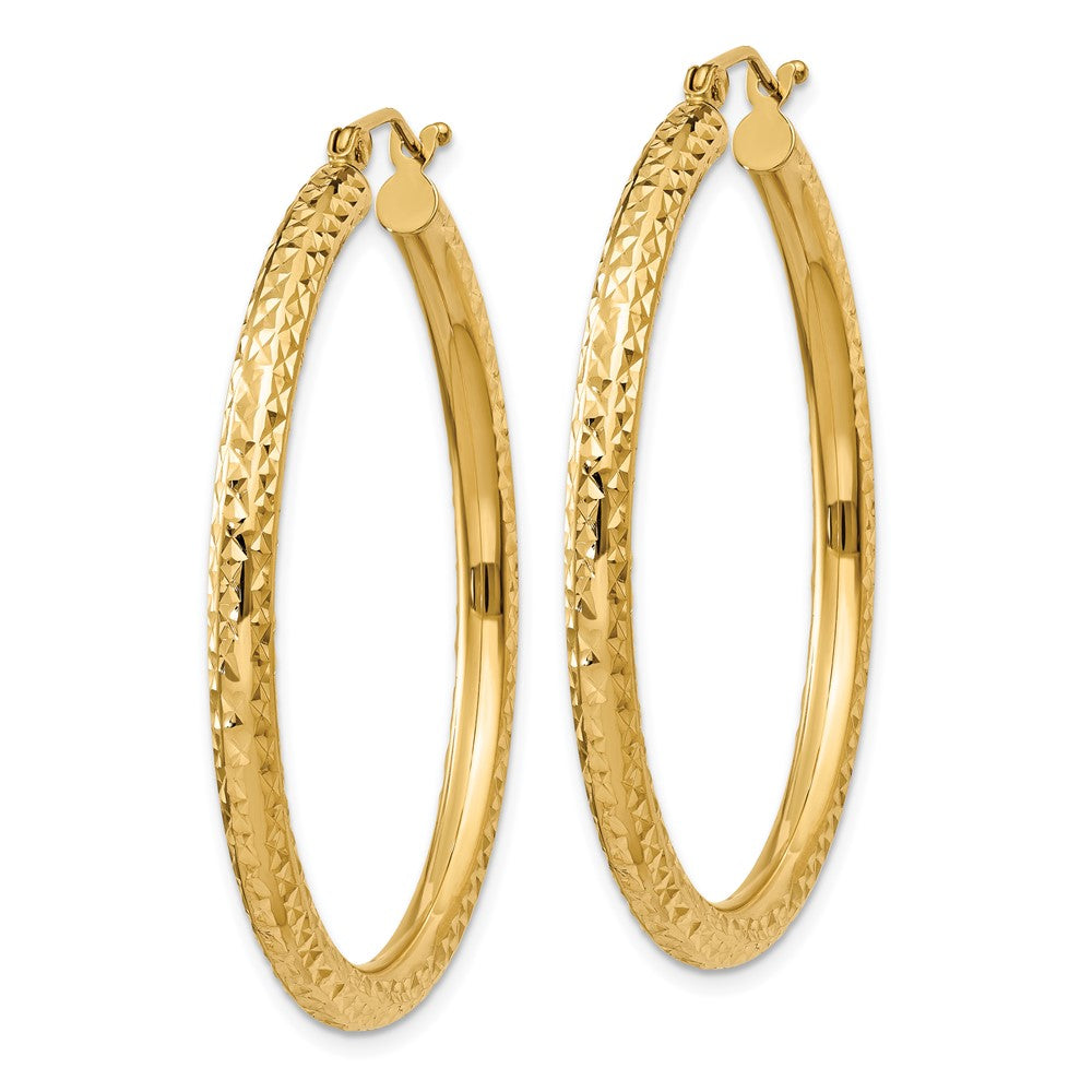 10K Yellow Gold Diamond-Cut 3mm Round Hoop Earrings