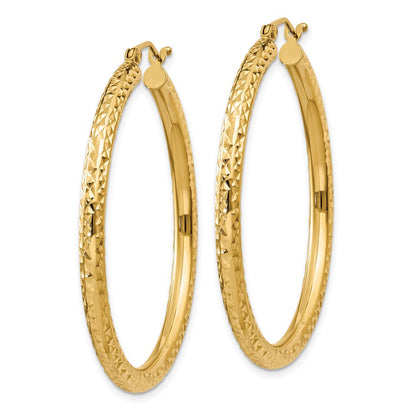 10K Yellow Gold Diamond-Cut 3mm Round Hoop Earrings