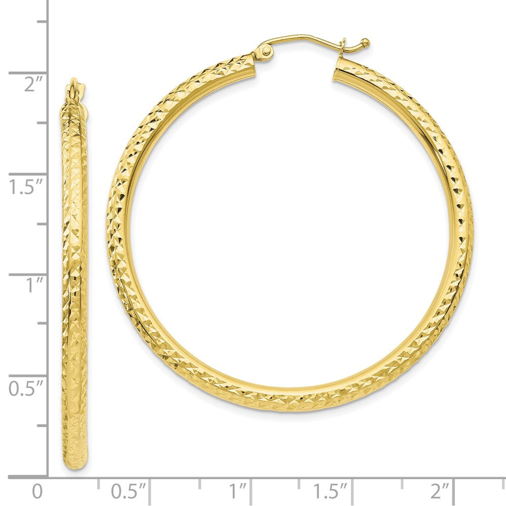 10K Yellow Gold Diamond-Cut 3mm Round Hoop Earrings