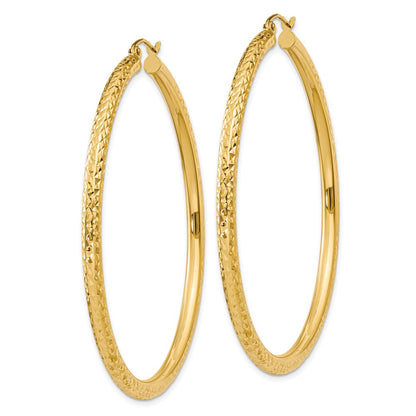 10K Yellow Gold Diamond-Cut 3mm Round Hoop Earrings