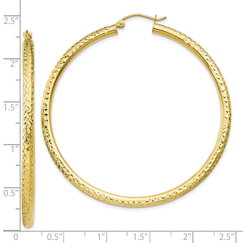10K Yellow Gold Diamond-Cut 3mm Round Hoop Earrings