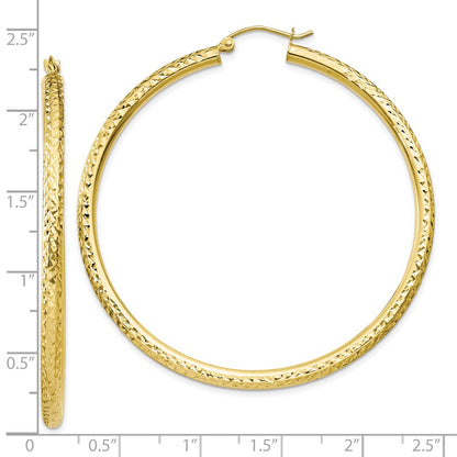 10K Yellow Gold Diamond-Cut 3mm Round Hoop Earrings