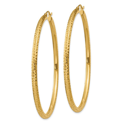 10K Yellow Gold Diamond-Cut 3mm Round Hoop Earrings