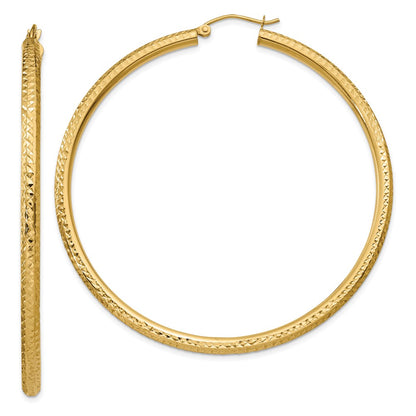 10K Yellow Gold Diamond-Cut 3mm Round Hoop Earrings