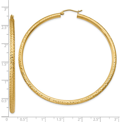 10K Yellow Gold Diamond-Cut 3mm Round Hoop Earrings