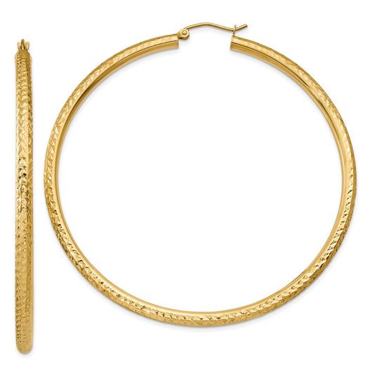 10K Yellow Gold Diamond-Cut 3mm Round Hoop Earrings
