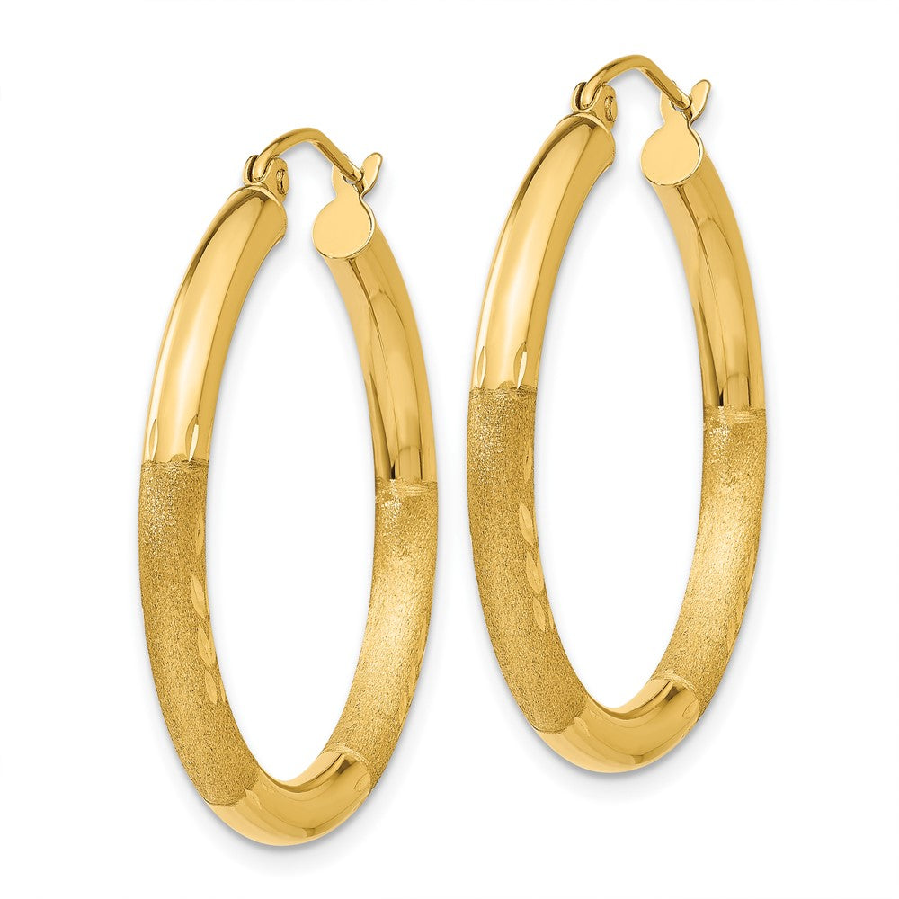 10K Yellow Gold Satin & Diamond-Cut 3mm Round Hoop Earrings
