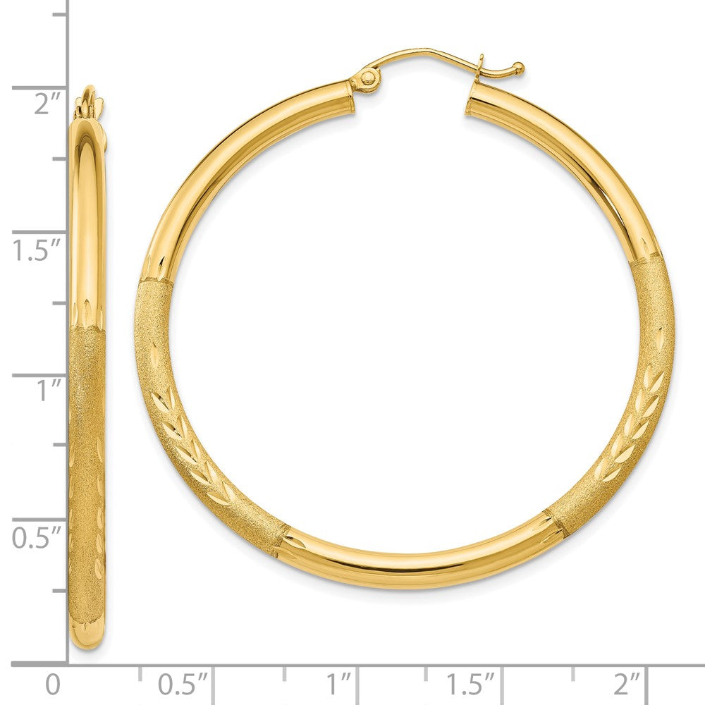 10K Yellow Gold Satin & Diamond-Cut 3mm Round Hoop Earrings